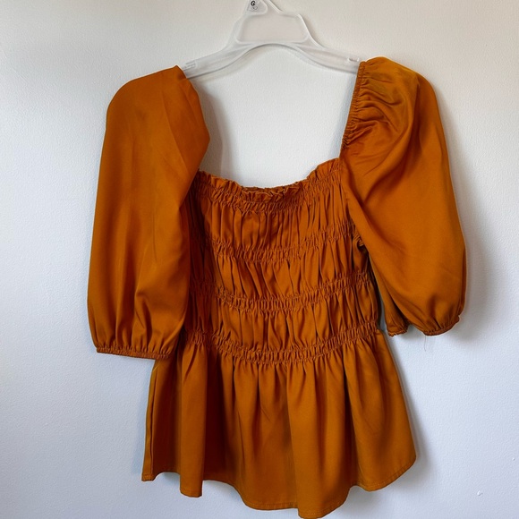 SHEIN Yellow Smocked Blouse with Puff Sleeves - Picture 2 of 3